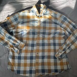 Eddie Bauer Blue and Brown Plaid Casual Shirt